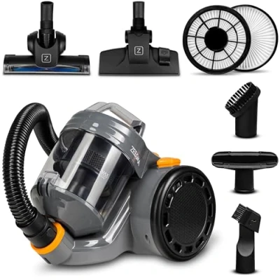 Imagen de Zeegma Zonder Base Jet Aspirador sin Bolsa con Juego de Accesorios Tecnología Cyclone Potencia Salida PowerSuction Cepillo Turbo 899W vatios 2 contenedor Polvo Filtro HEPA 2L, Negro