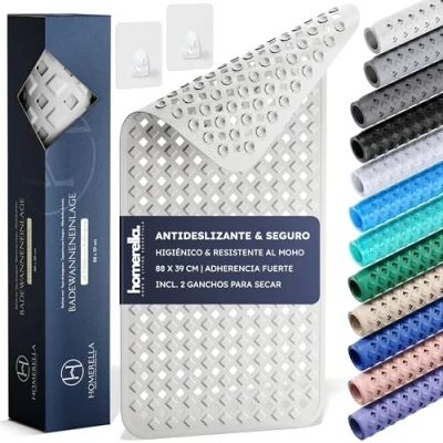 Imagen de Homerella Alfombra de baño Antideslizante y Delicada con la Piel, 88x39cm Incl. Ganchos Esterilla Tina sin BPA Estera Resistente al Moho Lavable a máquina Alfombrilla