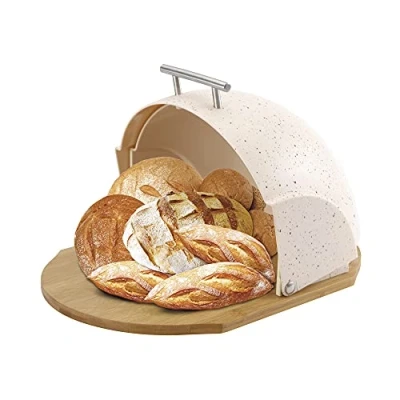 Imagen de Maestro MR 1678 BR Panera de Mesa para Guardar Pan, Tapa Deslizante, Contenedor Almacenamiento y Bollería, Diseño Moderno, Beige