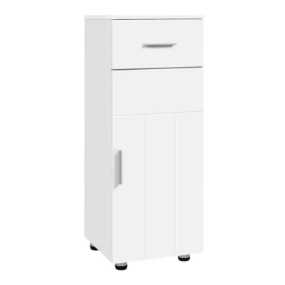 Imagen de EUGAD Muble Baño de Almacenamiento, Armario con Cajon, Puerta y Estante Ajustable, Columna Esquina para Baño, Cocina Salon, Blanco, 30x30x80