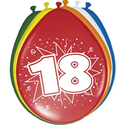 Imagen de Folat B.V 08218 18 Año Globos para Fiesta Decoración multicolor 12In/30cm 8 piezas,