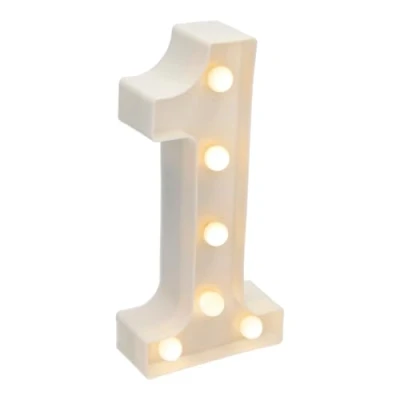 Imagen de JANDEI números luminosos LED, número 1 con luz blanca cálida, luces led decoración y ambiente, nocturna bodas, cumpleaños, escaparates, letras (funcionan pilas)