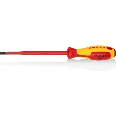 Imagen de Knipex Destornillador (Slim) para tornillos planos bruñido, mango aislante en dos componentes, según norma VDE 262 mm 98 20 65 SL