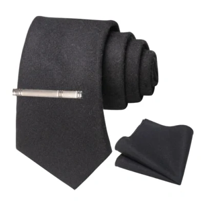 Imagen de JEMYGINS Conjunto de Corbata Lana Cachemira y Pañuelo con Pinza para Hombre Negro