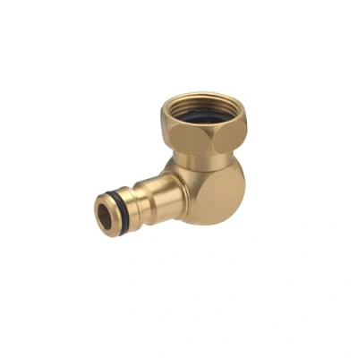 Imagen de Conector de Latón para Soporte Manguera Riego con Codo Hembra y Tuerca Giratoria 3/4 Conexión Automática AROZ