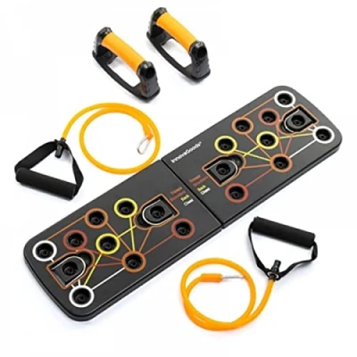 Imagen de InnovaGoods Tabla de Flexiones Multifuncional, Ejercicios para Pecho, Hombros, Espalda, Tríceps, Bandas Resistencia Ajustables, Diseño Ergonómico, ABS, PP, Goma