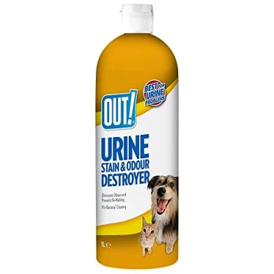 Imagen de OUT! Destructor de Manchas y Olores Orina para Mascotas Limpiador Enzimático Pro Bacterias 1 Litro