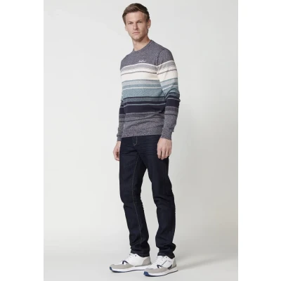 Imagen de Jersey tricot de Algodón manga larga y cuello redondo a rayas color Navy para Hombre