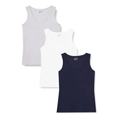 Imagen de berydale Bd161, Camiseta de tirantes para Mujer, Azul Oscuro, Gris Claro Mezcla Y Blanco (Paquete 3), XS