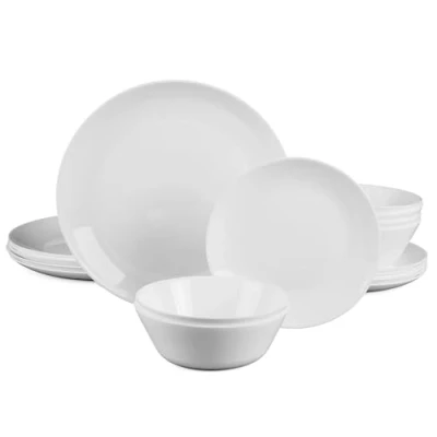 Imagen de LaGlint Juego de Vajilla 18 Piezas Blanco, Vidrio Opalino para 6 Personas con Platos Llanos, Postre y Cuencos Cereales, Aptos Lavavajillas Microondas