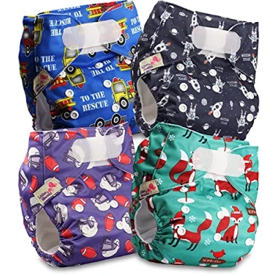 Imagen de Littles and Bloomz Pañal reutilizable para bebé con HOOK LOOP, 4 pañales, FLV2 0406