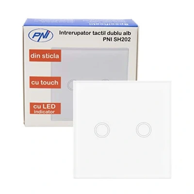 Imagen de Interruptor doble con toque Vidrio PNI SH202, blanco indicador LED