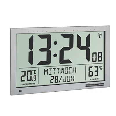 Imagen de TFA Dostmann Funk 60.4517.54 Reloj de Pared XXL, con Temperatura, Humedad, Pantalla Grande, fácil Leer, Color Plateado, 368 x 29 230 mm