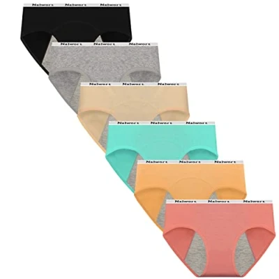 Imagen de Nalwort Bragas para menstruación a Prueba de Fugas, algodón orgánico, Paquete 6, 6 Colores, XL, Colores., X Large