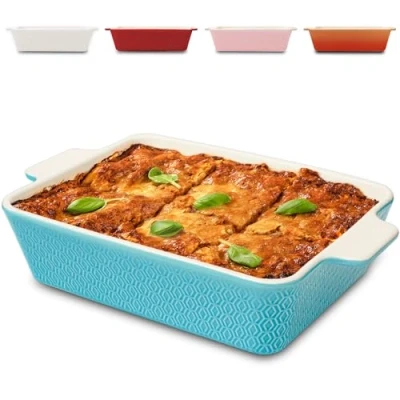 Imagen de Fuente de Cerámica para Horno Grande Antiadherente y Antirayones Borde extra Alto Rectangular (Azul)