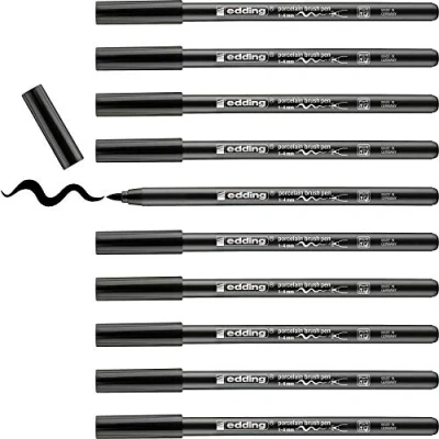 Imagen de edding 4200 rotulador con punta de pincel para porcelana negro 10 rotuladores 1 4 mm pintar y decorar cerámica tinta resistente a la luz lavavajillas, secado rápido