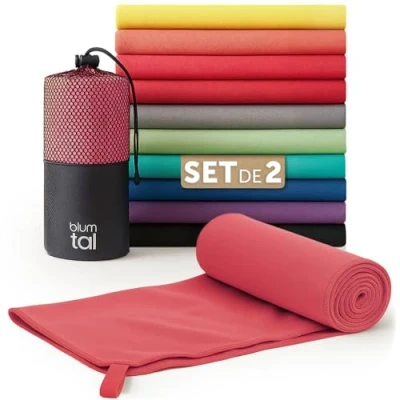 Imagen de Blumtal Toalla Microfibra 180x90 cm + 80x40 Toallas Gimnasio de Secado rápido Gym para Deporte Rosa