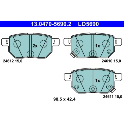 Imagen de ATE 13.0470 5690.2 Juego de pastillas freno con avisador acústico desgaste TOYOTA: Auris Hatchback, Prius III Yaris II Hatchback