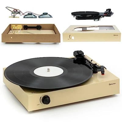 Imagen de Tocadiscos de Vinilo Vintage, Incluye Altavoces con Sistema Estéreo para Musica, Casa, Reproductor Retro, Potente Sonido AUX, Gira Discos Portátil