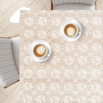 Imagen de KP HOME Mantel Hule Mesa Rectangular 200 x 137 cm Manteles PVC para Exterior e Interni Paño de Aceite Vinilo Impermeable Antimanchas con Diseño Encaje Medallón Blanco