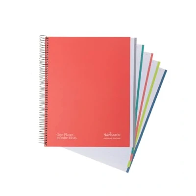 Imagen de Navigator Cuaderno a4 + Tapa Extradura 5x5 Rojo Borde 5 Colores Papel 80g 120 Hojas Microperforadas 4 Taladros Espiral Cierre Coil Lock Premium Writing