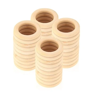 Imagen de TOOINKCV 40 Piezas de Anillos Madera para Manualidades, Naturales Madera, Macramé sin Tratar, Aros Suaves, la Creación Joyas DIY 45 mm
