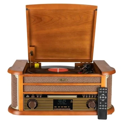 Imagen de Reflexion HIF2002DAB, Sistema de Alta fidelidad Retro con codificación, 2 x 40 W, Tocadiscos semiautomático, Aspecto Madera, función reproducción MP3 a través CD y USB,