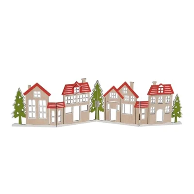 Imagen de Spetebo Figura decorativa de madera plegable 60 x 16 cm rojo y verde silueta ciudad navideña para decoración mesa Navidad, horizonte