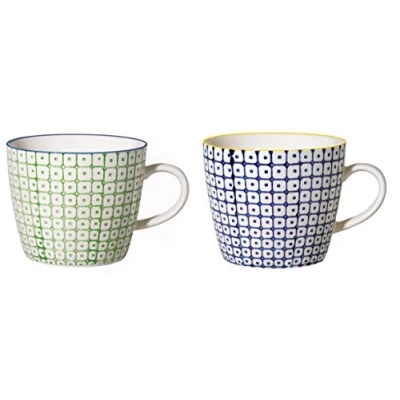 Imagen de BLOOMINGVILLE Tazas con Asas Carla Lapis de café, té para la Oficina y el hogar ø 9,5 x H 8 cm, Verde Azul, Cerámica, Juego 2, Capacidad 280 ml