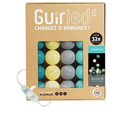 Imagen de GuirLED Guirnalda luminosa bolas de algodón LED USB Luz noche para bebé 2h Adaptador corriente dual 2A incluido 3 intensidades 32 3,2m Scandinave
