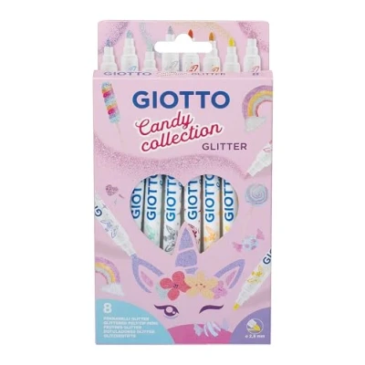 Imagen de Giotto Turbo Glitter Candy Collection, Rotuladores de Fibra Tinta con Purpurina, Forma Redonda, Colores Surtidos, 8 unidades