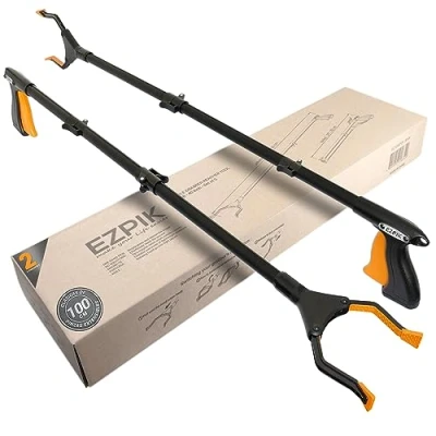 Imagen de EZPIK® Pinzas Recoge Objetos 100 cm Extensibles para Personas Mayores Palo con Imán Telescópico Minusválidos y Ancianos Pinza Recoger Basura Fruta [Color Negro, Pack 2]