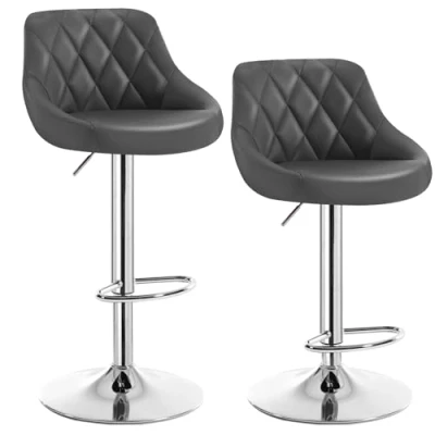 Imagen de WOLTU 2X Taburete de Bar con Respaldo Cuero Sintético Taburetes Alto Cocina Regulable en Altura Giratorio Sillas Escritorio Gris BH23gr 2