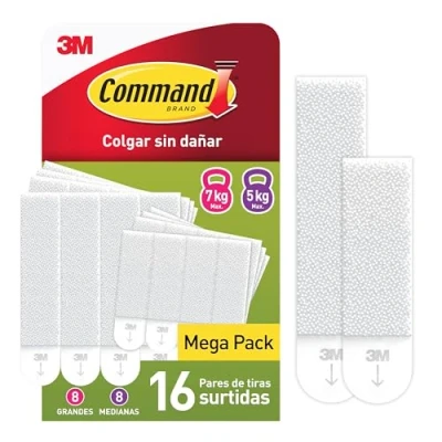 Imagen de Command Tiras Adhesivas Para Colgar Cuadros Sin Agujeros y Taladrar, Pack Ahorro de 8x2 Medianas Grandes en Blanco Marcos, Espejos, Letreros, o Relojes Pared