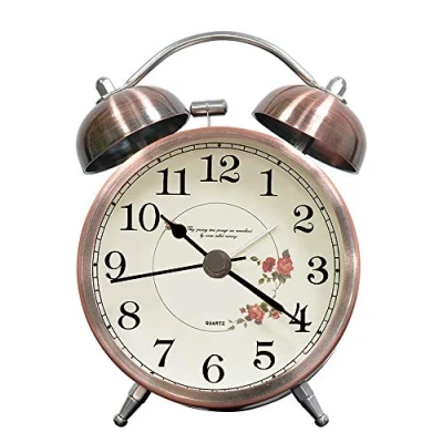 Imagen de lunaoo Despertador Analogico Silencioso Sin Tictac, Reloj Vintage Retro con Luz, 3&quot; Alarma de Doble Campana Fuerte Sonido