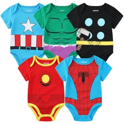 Imagen de Marvel 5 Pack Avengers Baby Boy Onesies with Iron Man, Captain America, Spiderman, Hulk, Thor