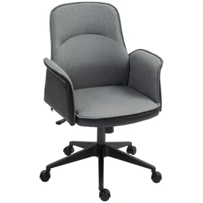 Imagen de HOMCOM Silla de Oficina Giratoria Escritorio Altura Ajustable con Función Basculante y Reposabrazos Estudio Carga 120 kg Gris Negro