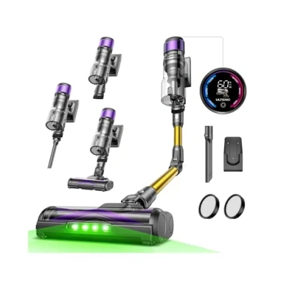 Imagen de Ultenic U20 Aspiradora sin Cable 55Kpa/60Min, Cepillo Anti Enredo Mejorado 2025, Aspirador Escoba con Brazo Flexible, Limpieza Ultraprofunda Bajo Muebles Agacharse, para Alfombra/Pelo de Mascotas