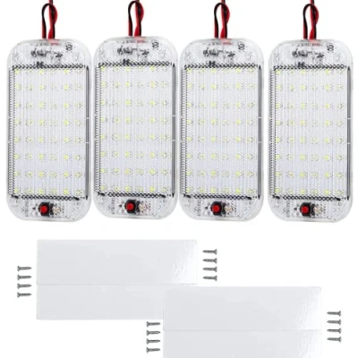 Imagen de Intckwan 4 Pcs 48 LED Iluminación Interior de Coche, 12 V 85 Lámpara Blanca con Interruptor Encendido/Apagado para Autocaravana, Camión, Furgoneta