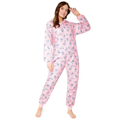 Imagen de Disney Pijamas de Tipo Mono para Mujer, Pijama Entero Mujer Stitch, Una Pieza Lilo y Tallas S XL (Rosa L)