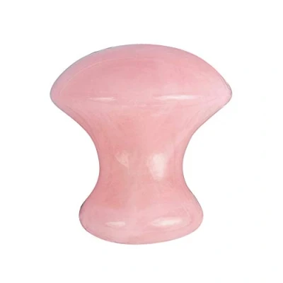 Imagen de Rodillo de jade cuarzo rosa real, tabla gua sha, masajeador, herramienta levantamiento la cara, masaje facial guasha (forma seta)