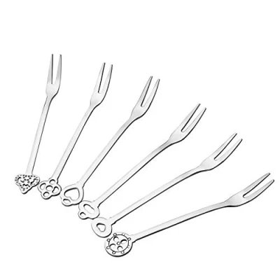 Imagen de MaoXinTek Tenedores de Frutas Acero Inoxidable Aperitivo Ensalada Postre Tenedores, 6 Piezas Cocina Vajilla Pequeños Pastel para Fiesta Buffet Catering, Plata