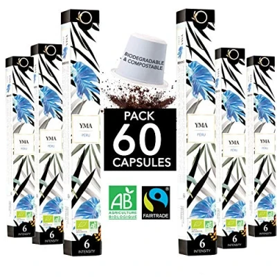 Imagen de capsulas Nespresso Compatibles cafe ECOLÓGICAS Arabica FAIRTRADE Biodegradables YMA Single Origin Perù, 60 de Torrefacción Artesanal