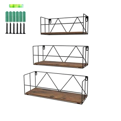 Imagen de EYMPEU Estanteria Pared de Madera y Metal, 3 Pack, Estantes Flotantes Rusticos para Cocina, Baño, Despacho Salon, Baldas Colgantes como Decoracion Organizador Hogar Oficina