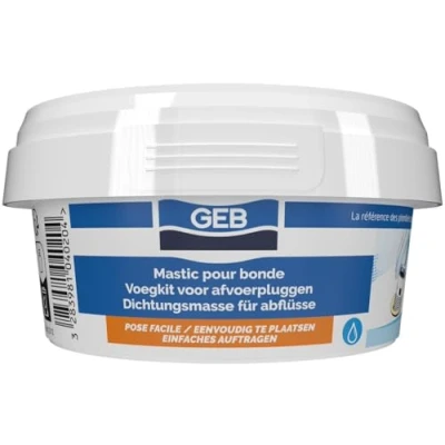Imagen de GEB Sellador para desagüe de lavabo, fregadero, bañera, ducha o embutir tuberías, bote 200 g, color beige