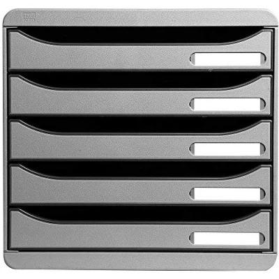 Imagen de Exacompta 309740D Módulo individual con 5 cajones para documentos A4+, ultra rígido, abiertos, stop de seguridad 347x278x271 mm BIG BOX PLUS Gris claro