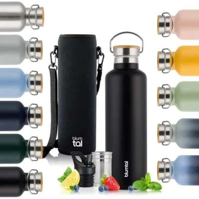 Imagen de Blumtal Termo 750ml botella de acero inoxidable doble pared isotérmica libre BPA té deportiva Negro
