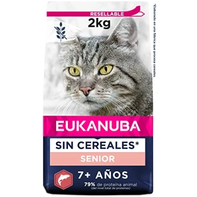 Imagen de EUKANUBA Grain Free Alimento Seco para Gatos Sénior, Premium Rico en Salmón de Edad Avanzada, 2 kg
