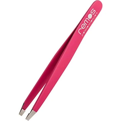 Imagen de REMOS Pinzas de cejas acero inoxidable con punta recta 9,5 cm en fucsia