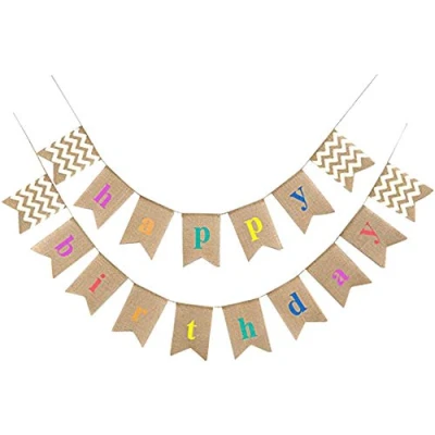 Imagen de G2PLLUS Bandera de Arpillera Cumpleaños Happy Birthday Banderas Guirnalda Feliz para la Decoración Fiestas